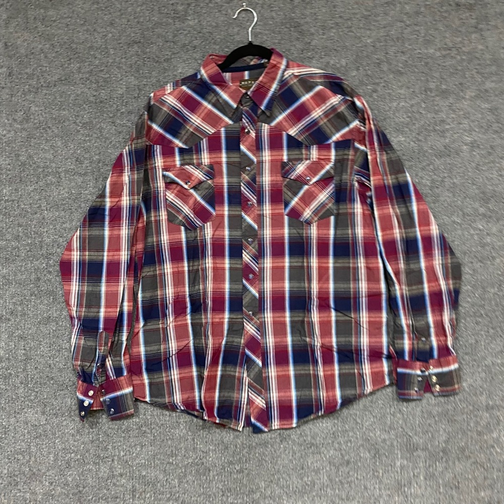 Roper Mens Red Blue Plaid Western Pearl Snap Long Sleeve Shirt Large 1246